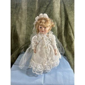 Porcelain Contemporary NJSF Doll 13” Tall With Stand In Wedding gown & Veil Read